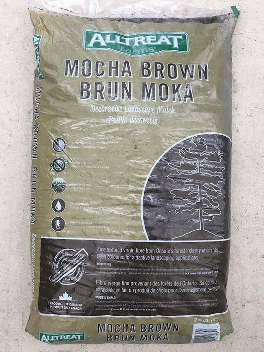 Brown Mocha Mulch 2cf bag - available from Rice Road Greenhouses in Ontario, Canada